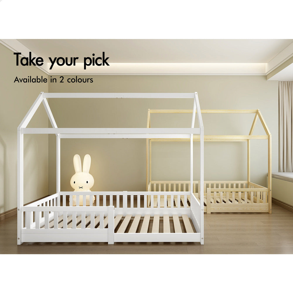 ALFORDSON Kids Bed Frame Wooden Timber Single House Frame Platform Base with Security Rail Oak