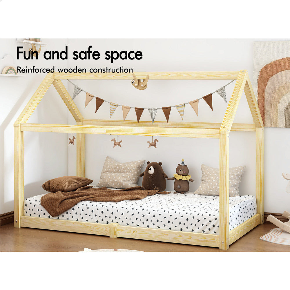 ALFORDSON Kids Bed Frame Wooden Timber Single House Frame Platform Bed Base Oak Rocco
