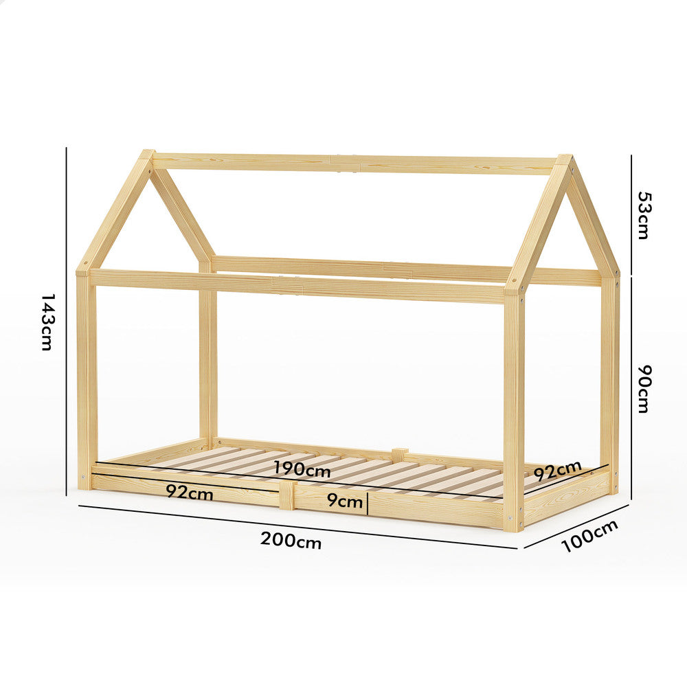 ALFORDSON Kids Bed Frame Wooden Timber Single House Frame Platform Bed Base Oak Rocco