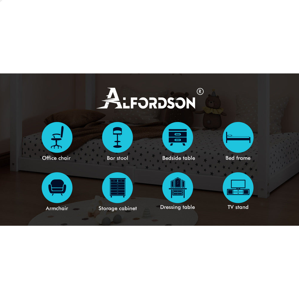 ALFORDSON Kids Bed Frame Wooden Timber Single House Frame Platform Bed Base White Rocco