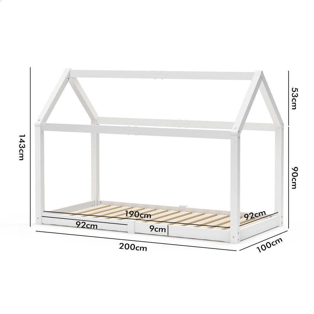 ALFORDSON Kids Bed Frame Wooden Timber Single House Frame Platform Bed Base White Rocco
