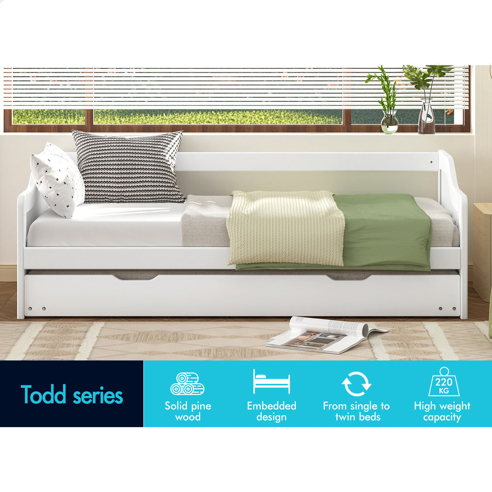 ALFORDSON Bed Frame Trundle 2x Single Size Wooden Daybed Base Timber White