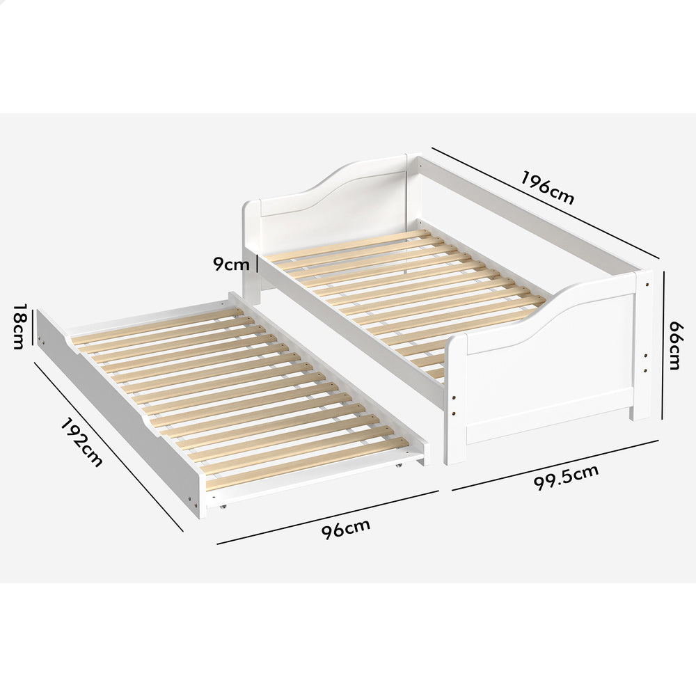 ALFORDSON Bed Frame Trundle 2x Single Size Wooden Daybed Base Timber White