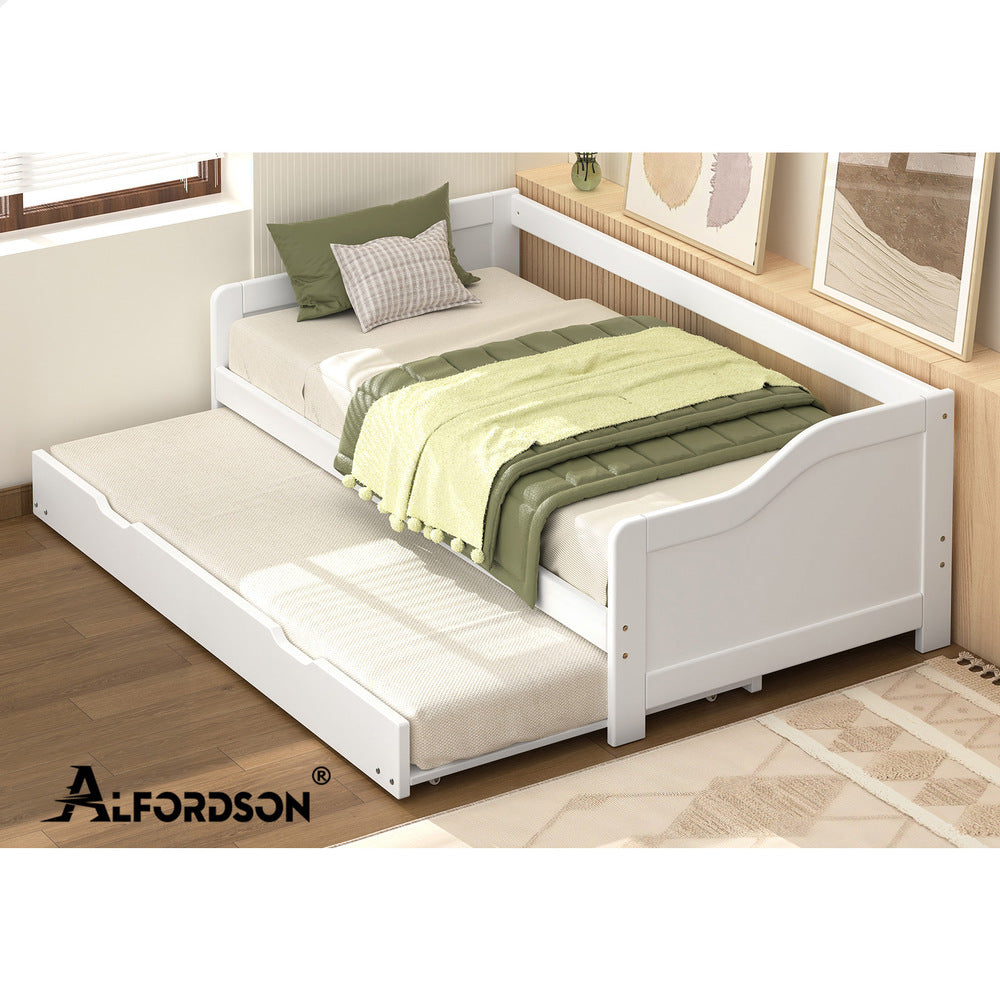 ALFORDSON Bed Frame Trundle 2x Single Size Wooden Daybed Base Timber White