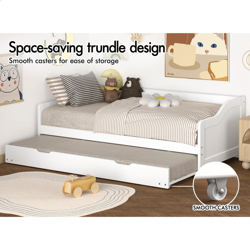 ALFORDSON Bed Frame Trundle 2x Single Size Wooden Daybed Base Timber White