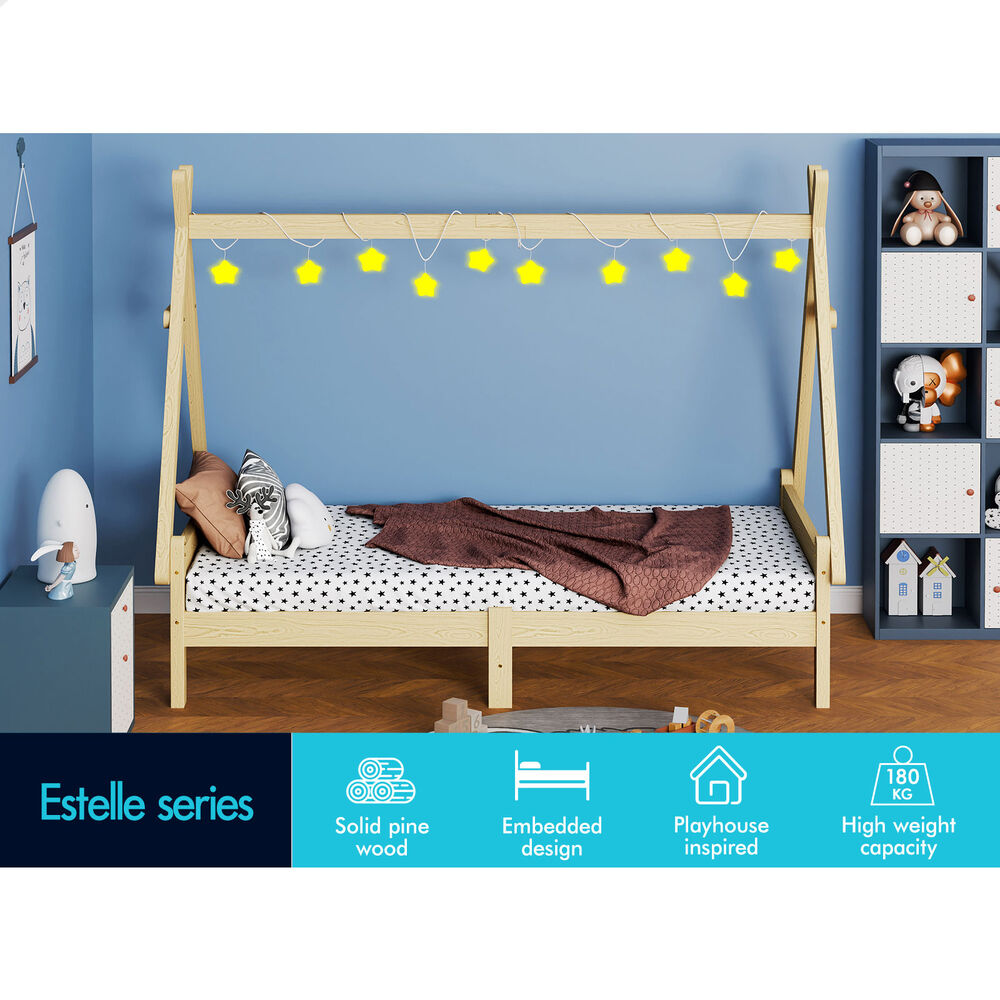 ALFORDSON Kids Bed Frame Wooden Timber Single House Frame Platform Base ESTELLE
