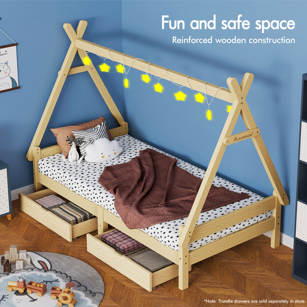 ALFORDSON Kids Bed Frame Wooden Timber Single House Frame Platform Base ESTELLE