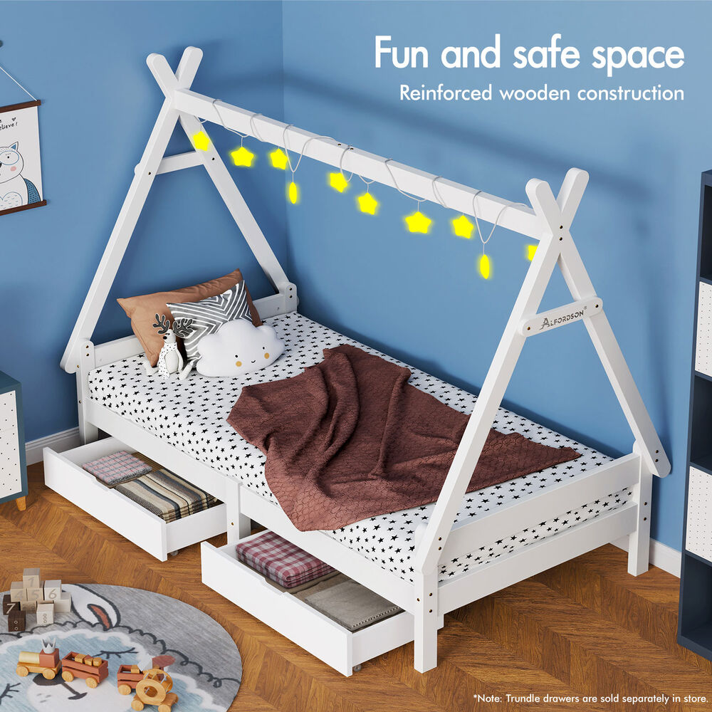 ALFORDSON Kids Bed Frame Wooden Timber Single House Frame Platform Base ESTELLE