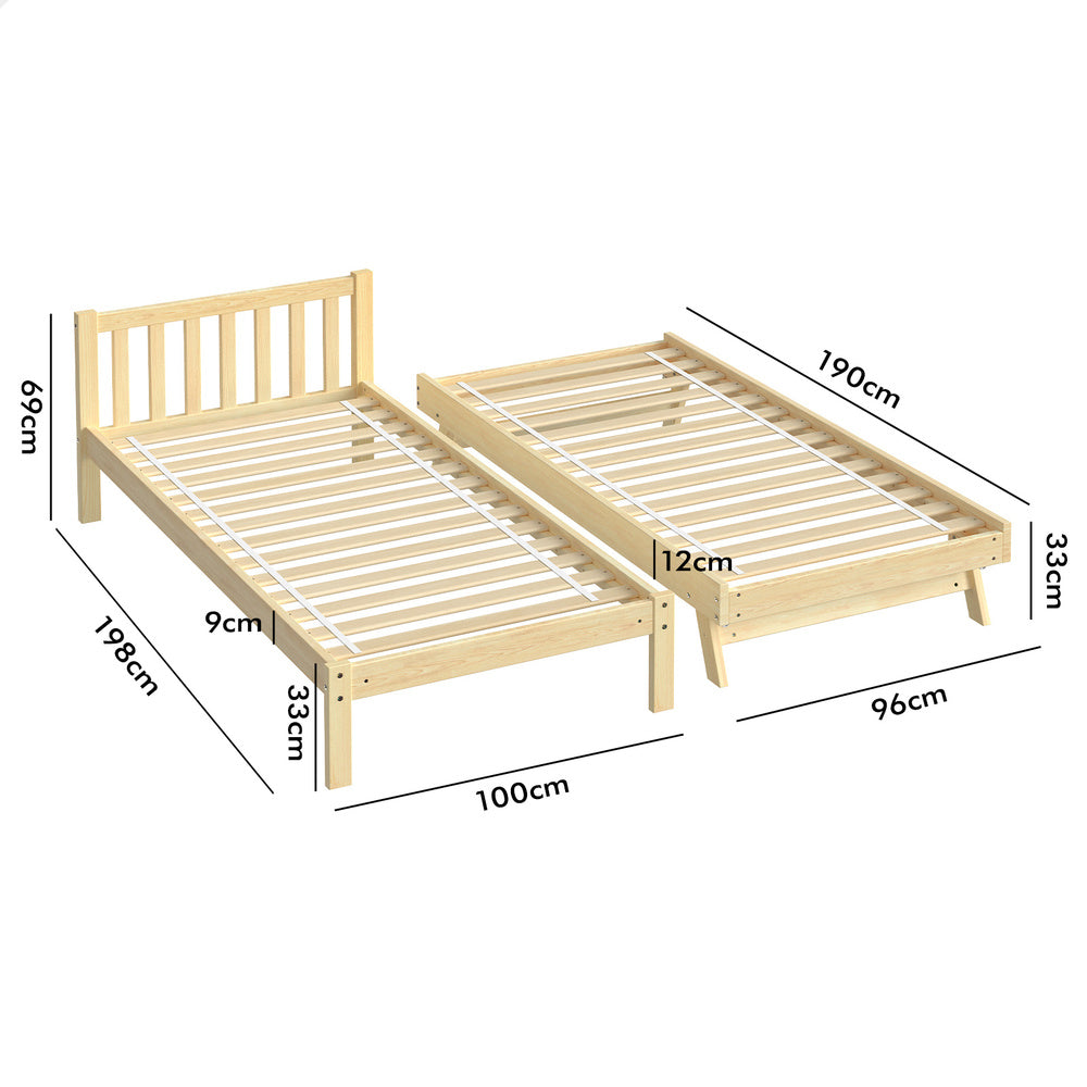 ALFORDSON Bed Frame 2x Single Size Trundle Wooden Mattress Base Timber Oak
