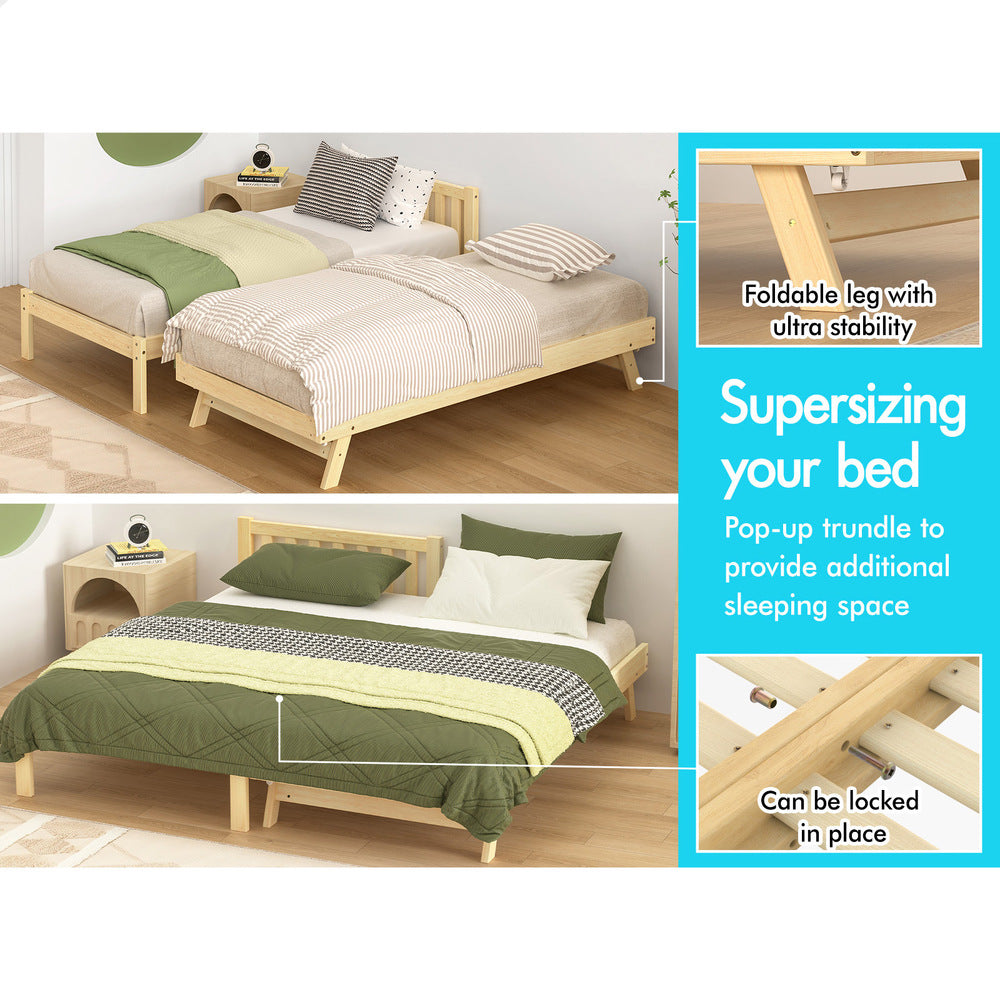 ALFORDSON Bed Frame 2x Single Size Trundle Wooden Mattress Base Timber Oak