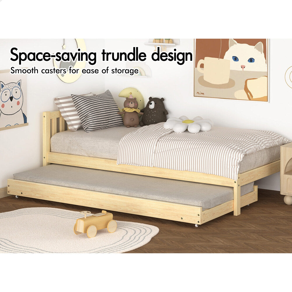 ALFORDSON Bed Frame 2x Single Size Trundle Wooden Mattress Base Timber Oak