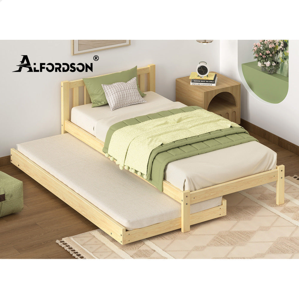 ALFORDSON Bed Frame 2x Single Size Trundle Wooden Mattress Base Timber Oak