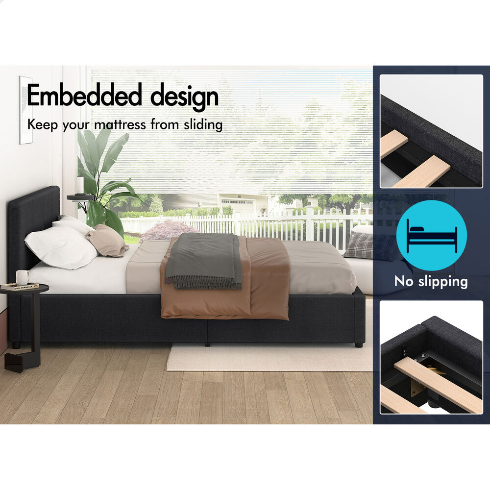 ALFORDSON Bed Frame Double Size Gas Lift Storage Base Fabric Charcoal TRICIA