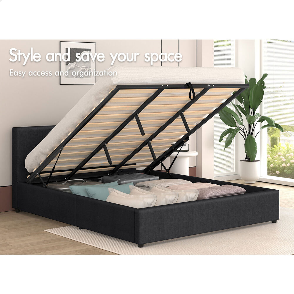 ALFORDSON Bed Frame King Size Gas Lift Storage Base Fabric Charcoal TRICIA