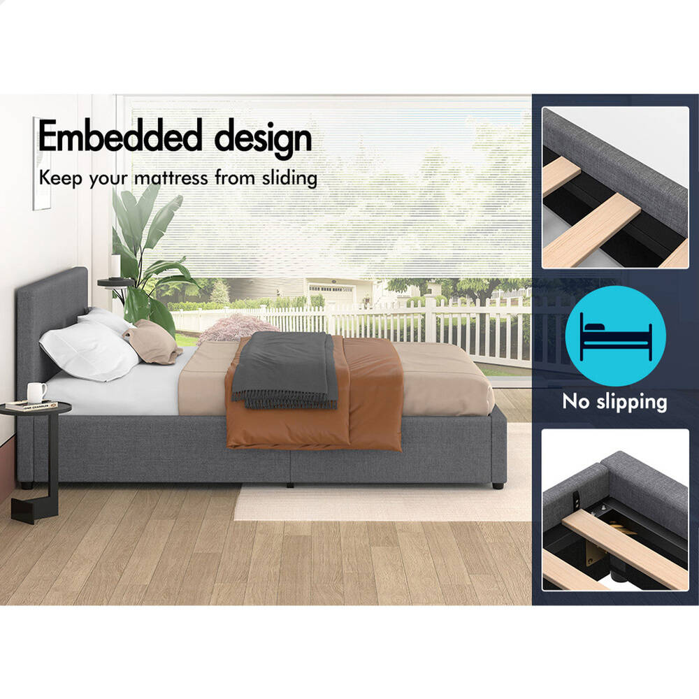 ALFORDSON Bed Frame King Size Gas Lift Storage Base Grey Fabric TRICIA
