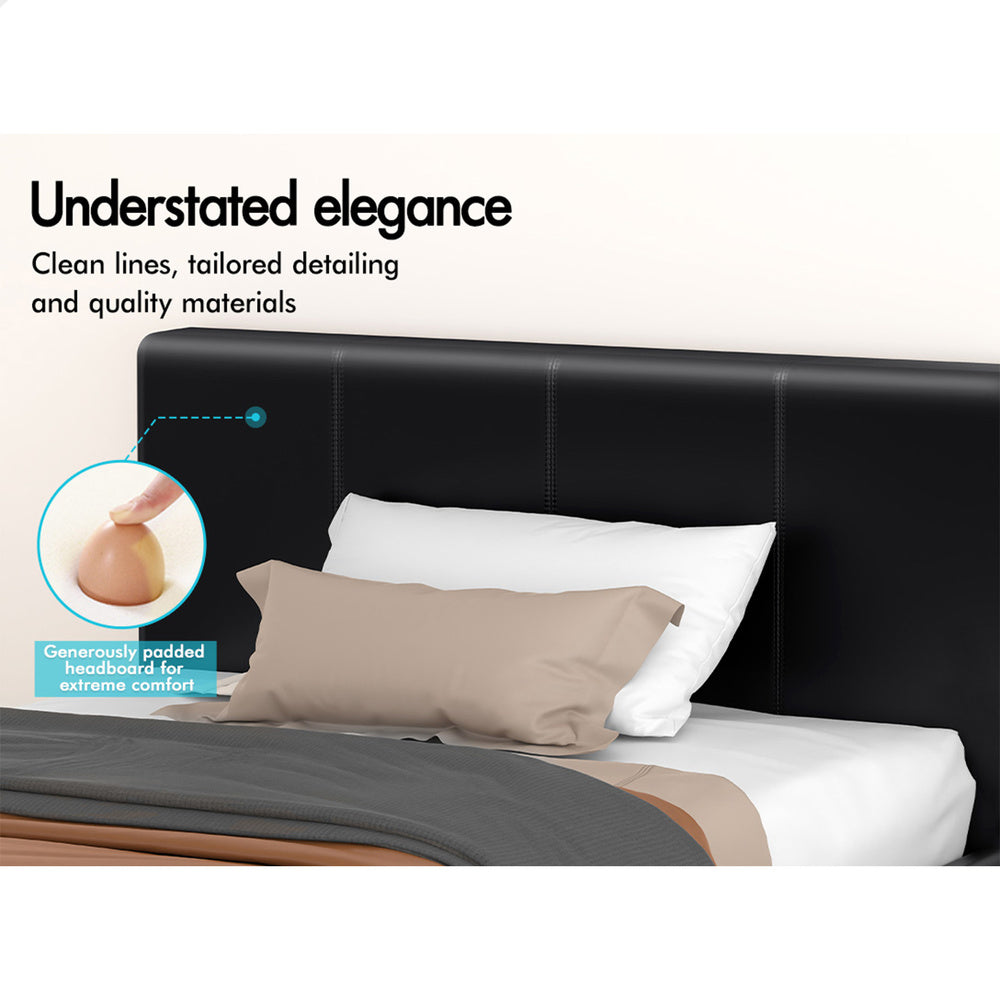 ALFORDSON Bed Frame King Single Gas Lift Storage Base Black Leather TRICIA