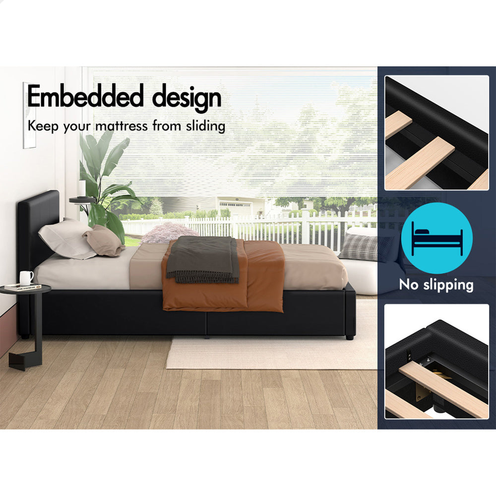 ALFORDSON Bed Frame King Single Gas Lift Storage Base Black Leather TRICIA