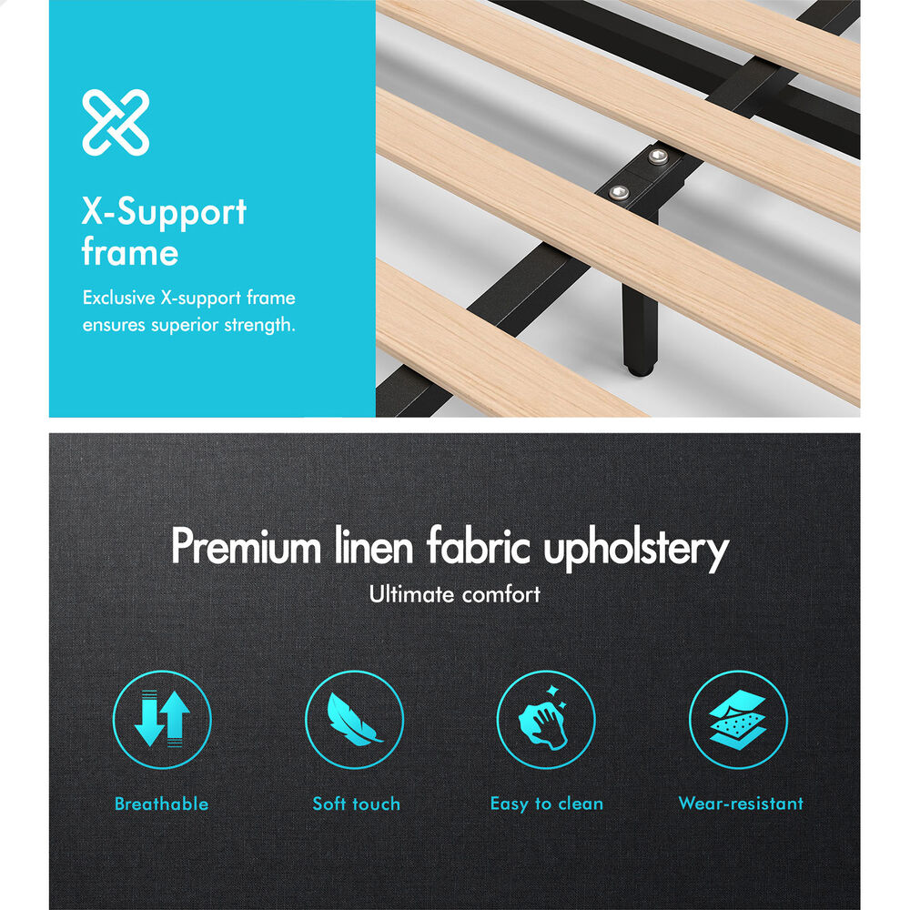 ALFORDSON Bed Frame King Single Gas Lift Storage Base Fabric Charcoal TRICIA