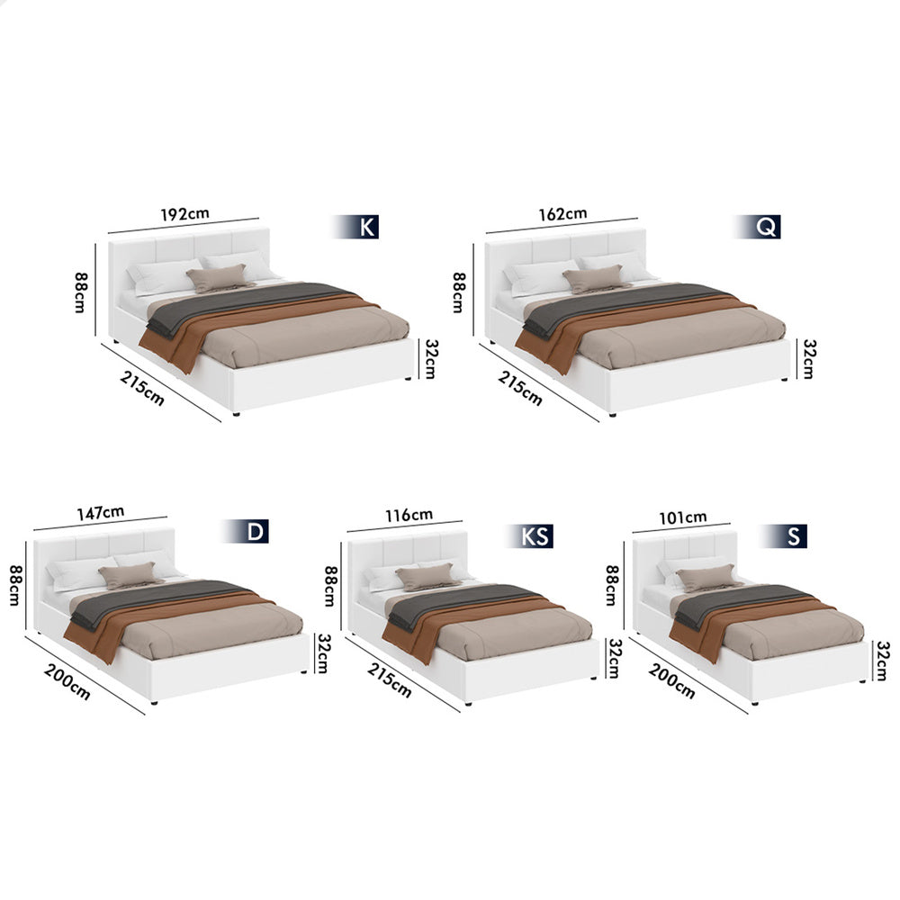 ALFORDSON Bed Frame King Single Gas Lift Storage Base White Leather TRICIA
