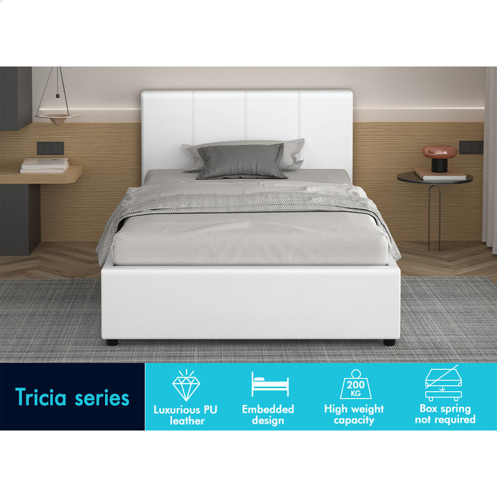 ALFORDSON Bed Frame King Single Gas Lift Storage Base White Leather TRICIA