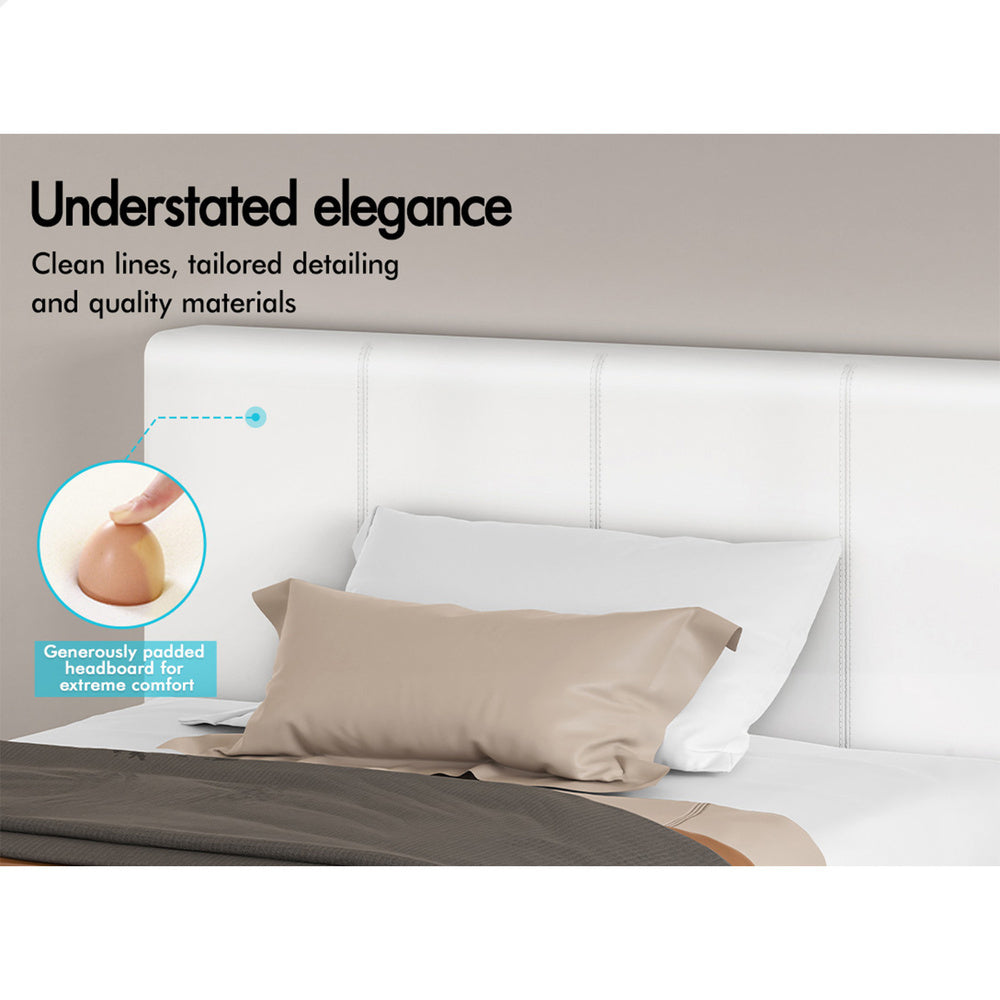 ALFORDSON Bed Frame King Single Gas Lift Storage Base White Leather TRICIA