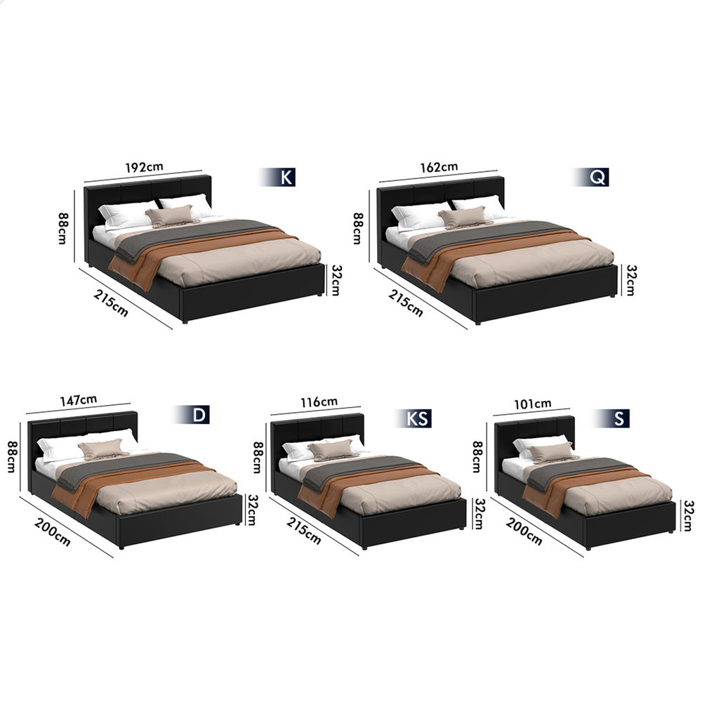 ALFORDSON Bed Frame Queen Size Gas Lift Storage Base Black Leather TRICIA