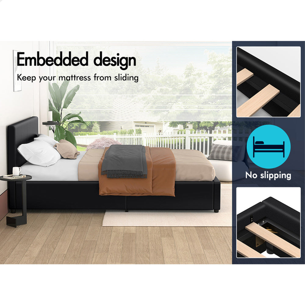 ALFORDSON Bed Frame Queen Size Gas Lift Storage Base Black Leather TRICIA