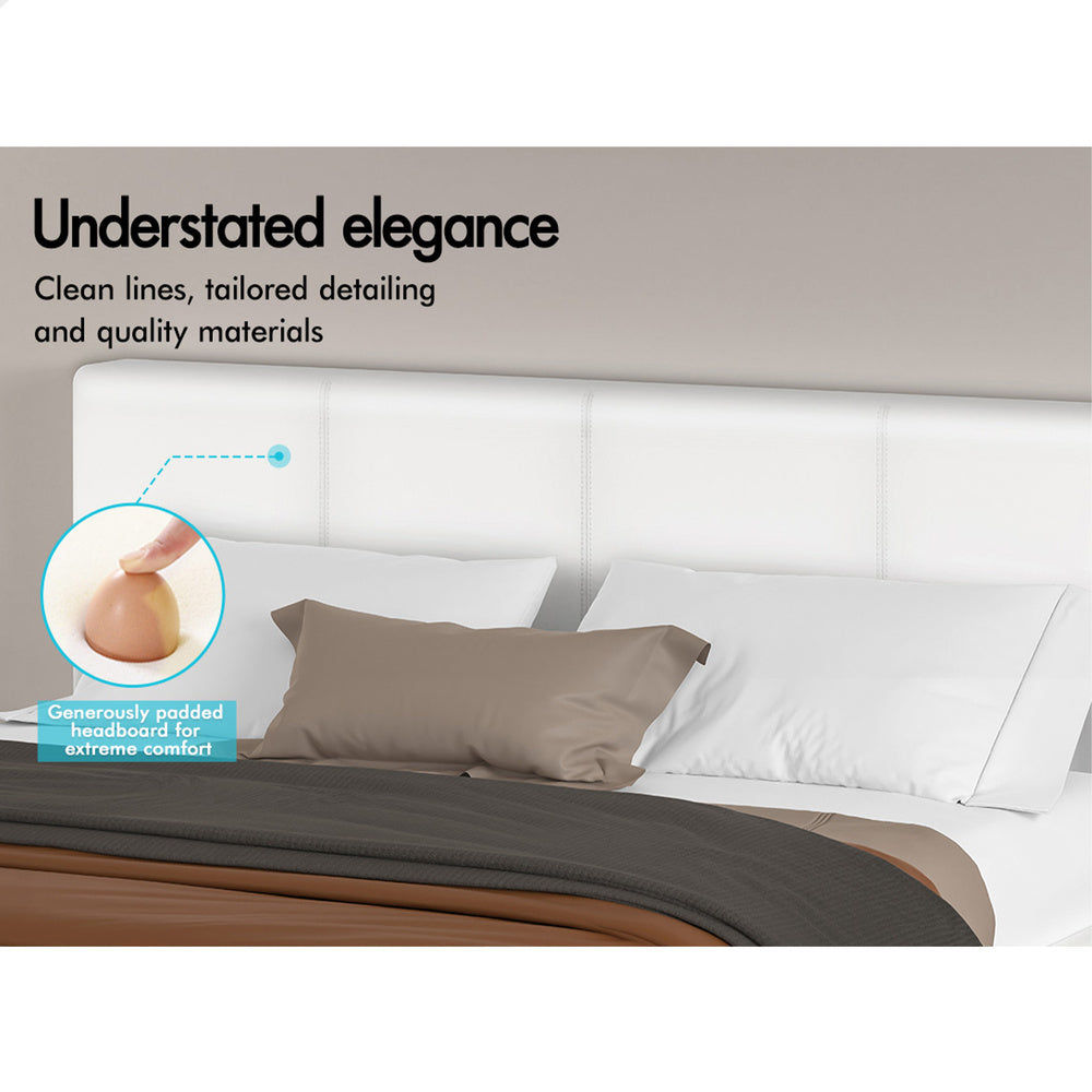 ALFORDSON Bed Frame Queen Size Gas Lift Storage Base White Leather TRICIA
