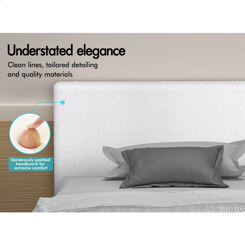 ALFORDSON Bed Frame Single Size Gas Lift Storage Base White Boucle TRICIA