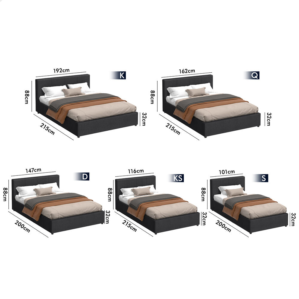 ALFORDSON Bed Frame Single Size Gas Lift Storage Base Fabric Charcoal TRICIA