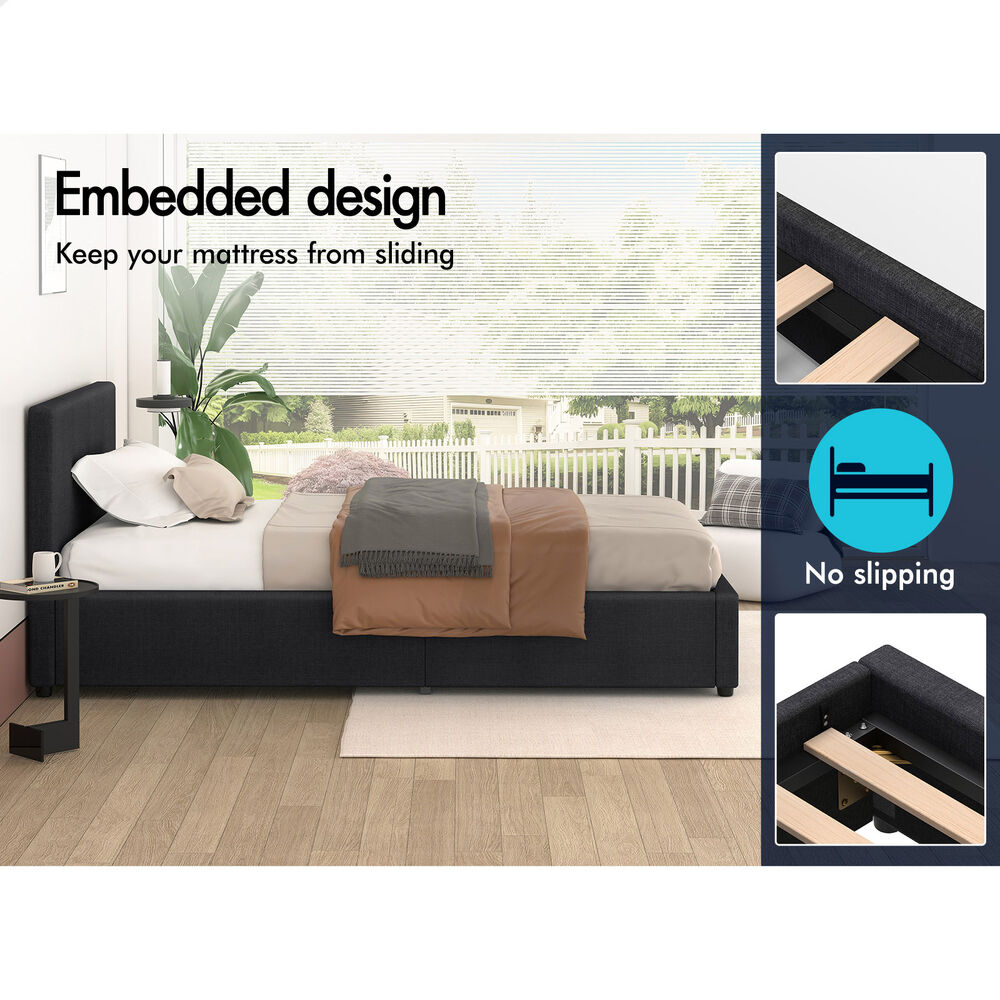 ALFORDSON Bed Frame Single Size Gas Lift Storage Base Fabric Charcoal TRICIA