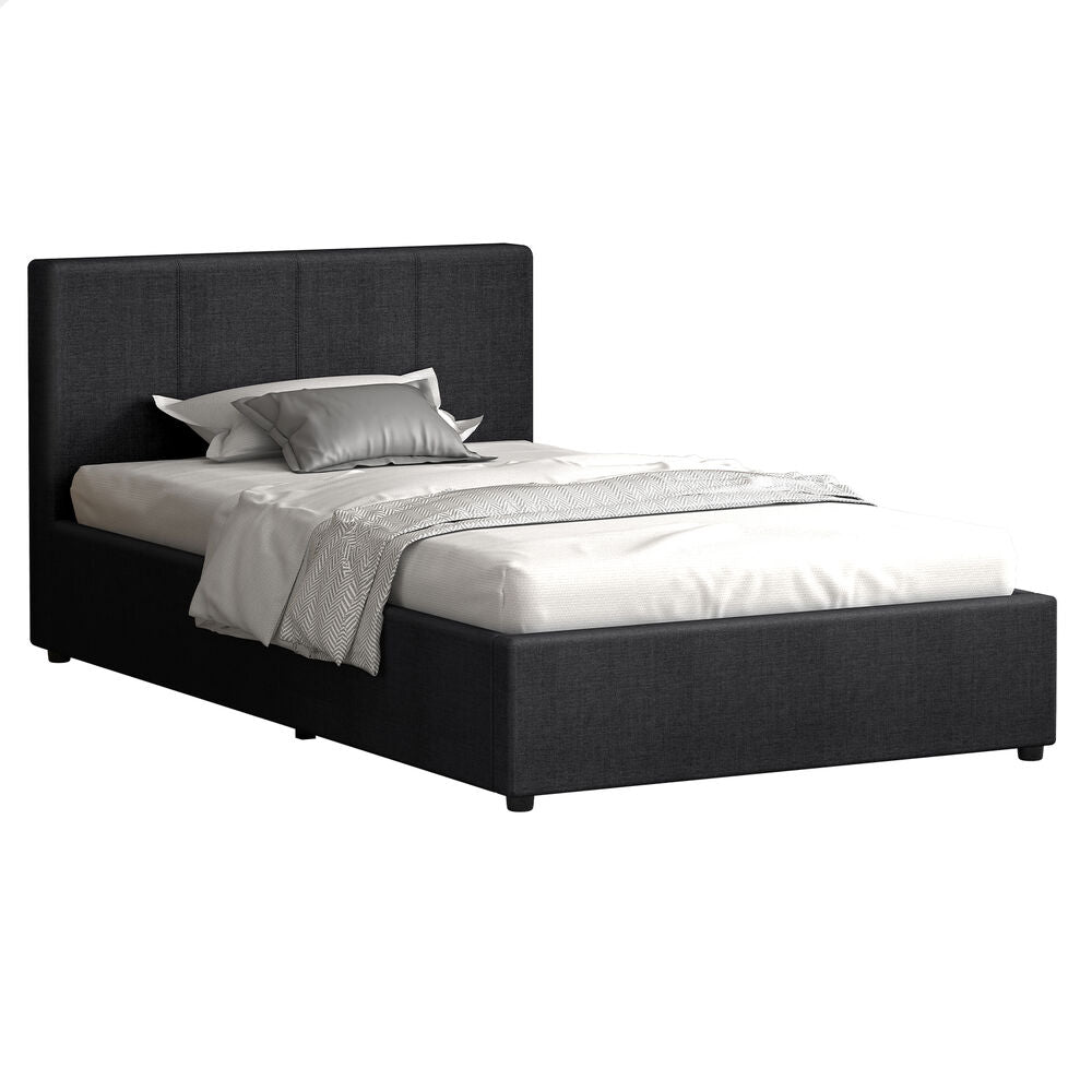 ALFORDSON Bed Frame Single Size Gas Lift Storage Base Fabric Charcoal TRICIA