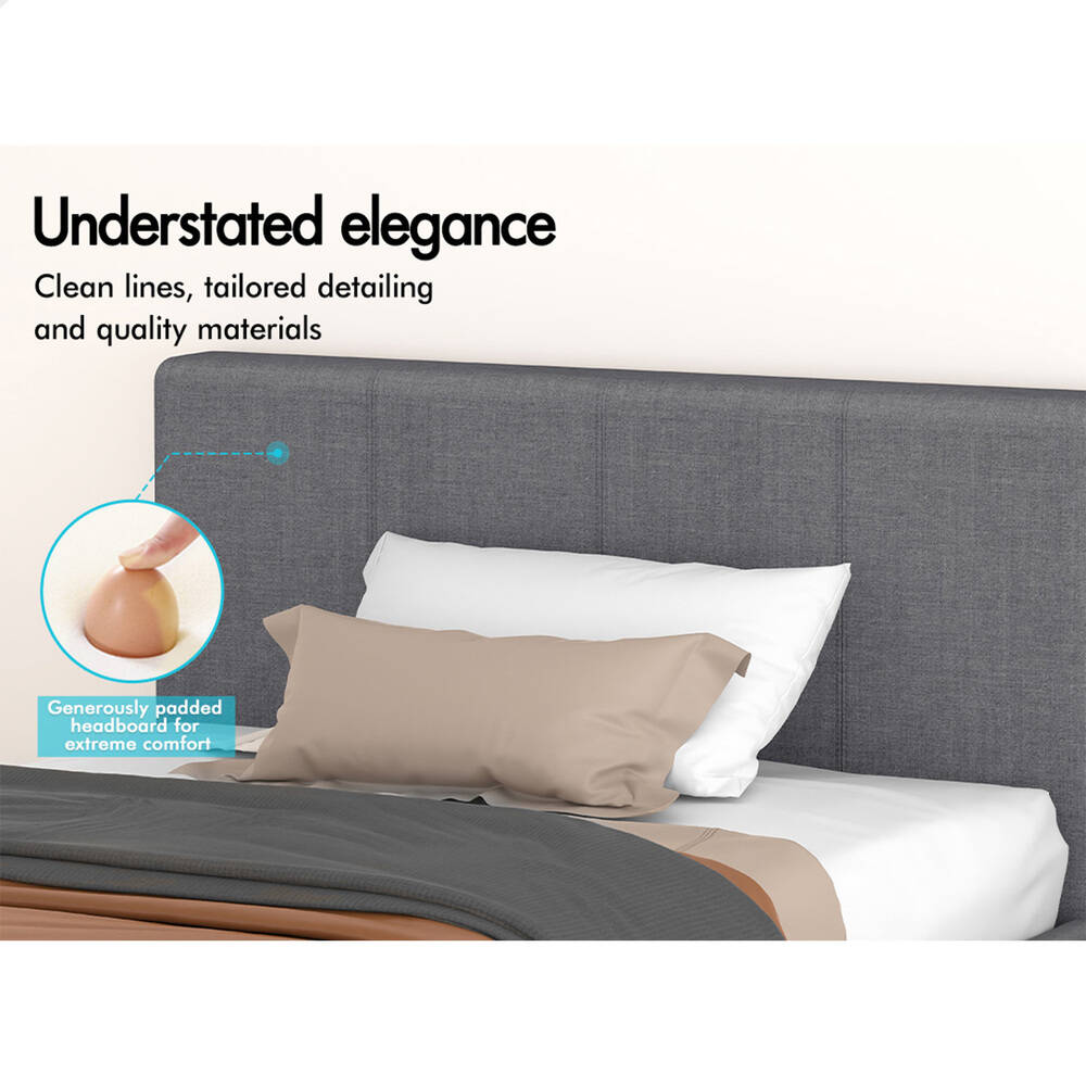 ALFORDSON Bed Frame Single Size Gas Lift Storage Base Grey Fabric TRICIA