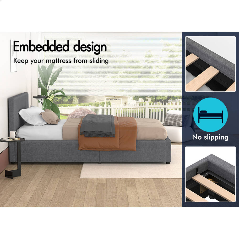 ALFORDSON Bed Frame Single Size Gas Lift Storage Base Grey Fabric TRICIA