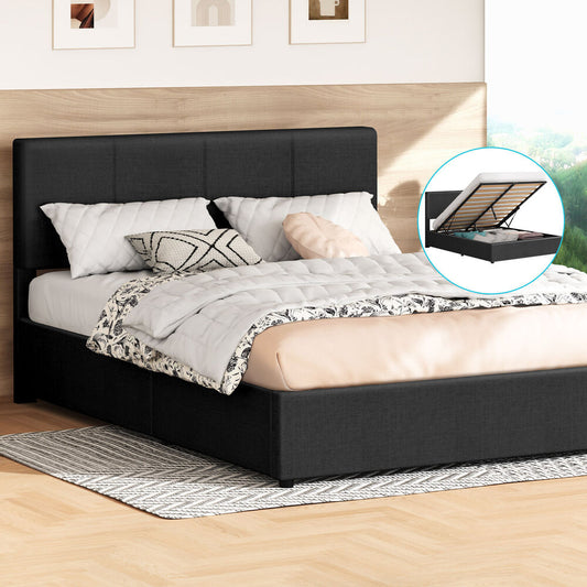 ALFORDSON Bed Frame Double Gas Lift Storage Adjustable Headboard Charcoal LURIA