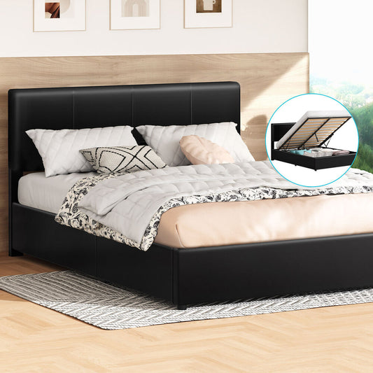 ALFORDSON Bed Frame Queen Gas Lift Storage Adjustable Headboard Black LURIA