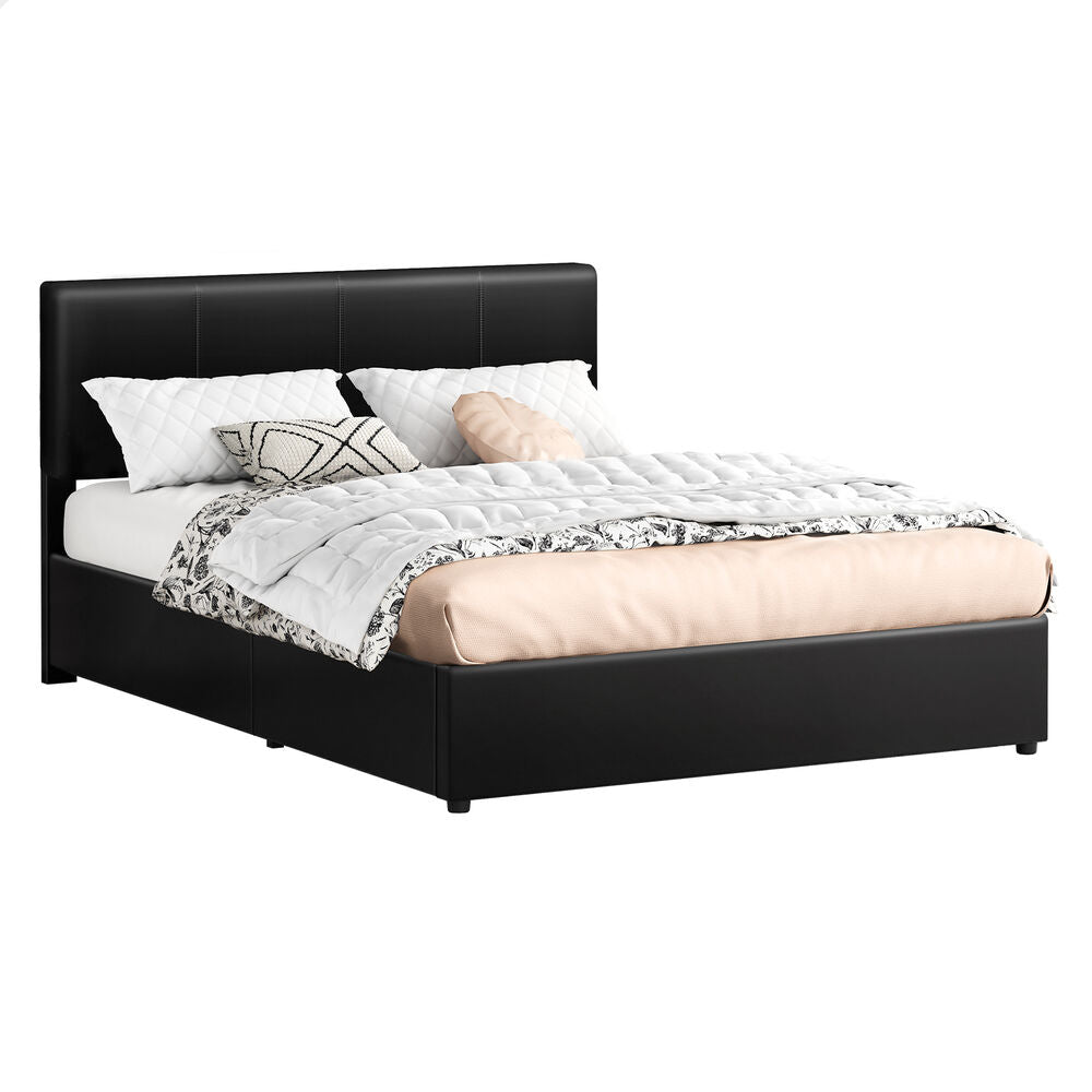 ALFORDSON Bed Frame Queen Gas Lift Storage Adjustable Headboard Black LURIA