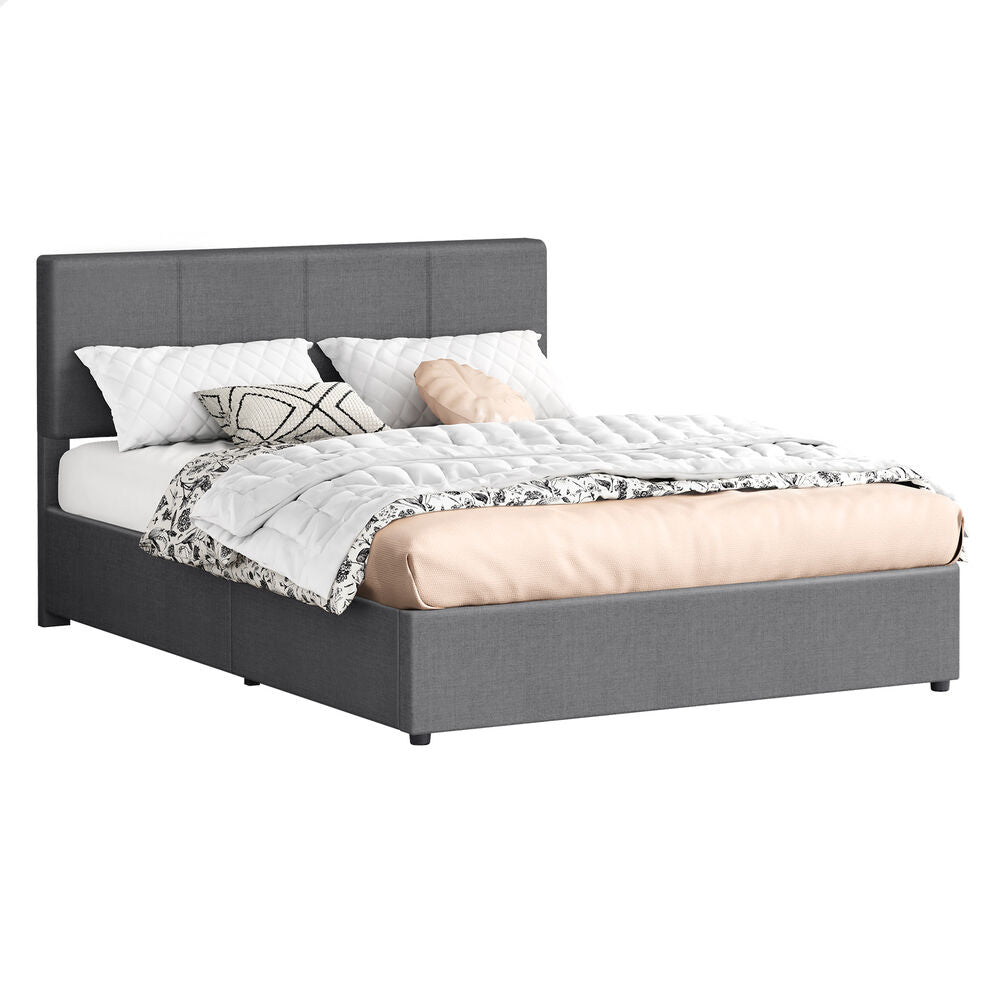ALFORDSON Bed Frame Queen Gas Lift Storage Adjustable Headboard Grey LURIA