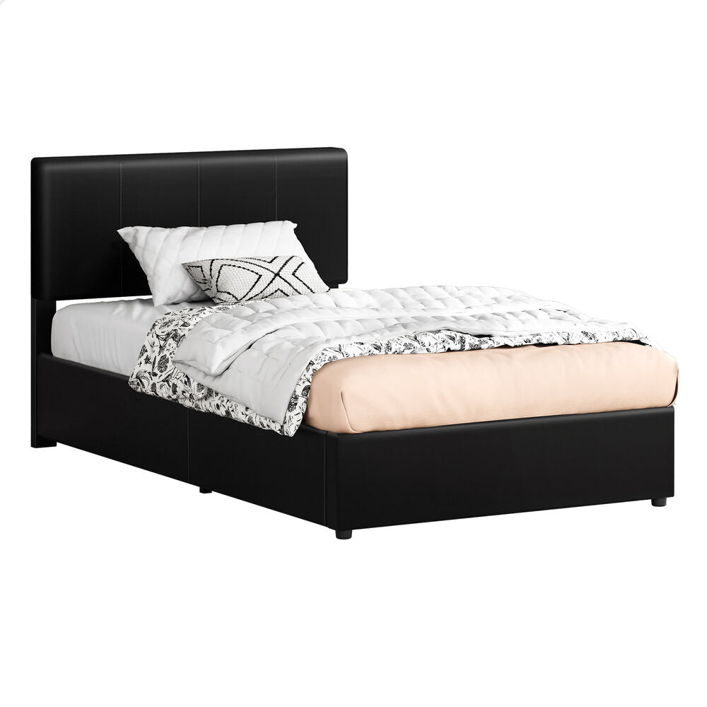 ALFORDSON Bed Frame Single Gas Lift Storage Adjustable Headboard Black LURIA