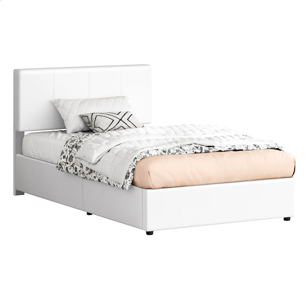 ALFORDSON Bed Frame Single Gas Lift Storage Adjustable Headboard White LURIA