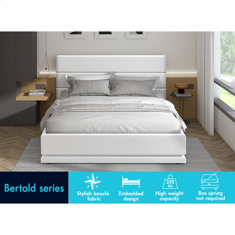 ALFORDSON Bed Frame Double Size Platform RGB LED Gas Lift Base Storage Boucle