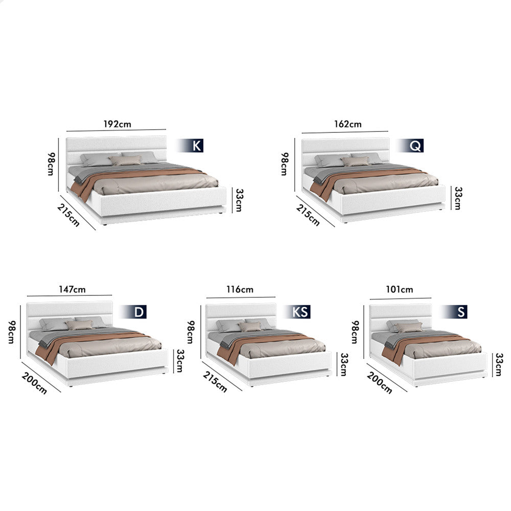 ALFORDSON Bed Frame King Single Platform RGB LED Gas Lift Base Storage Boucle