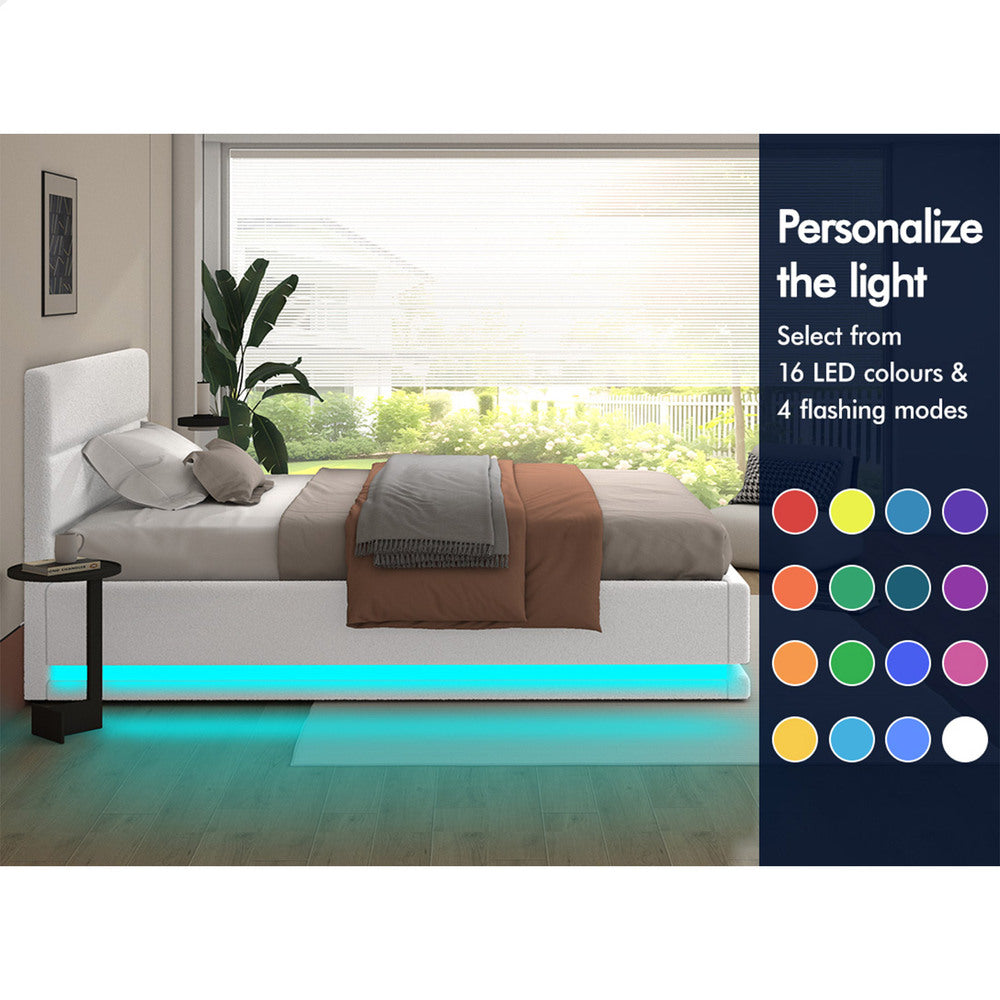 ALFORDSON Bed Frame King Single Platform RGB LED Gas Lift Base Storage Boucle