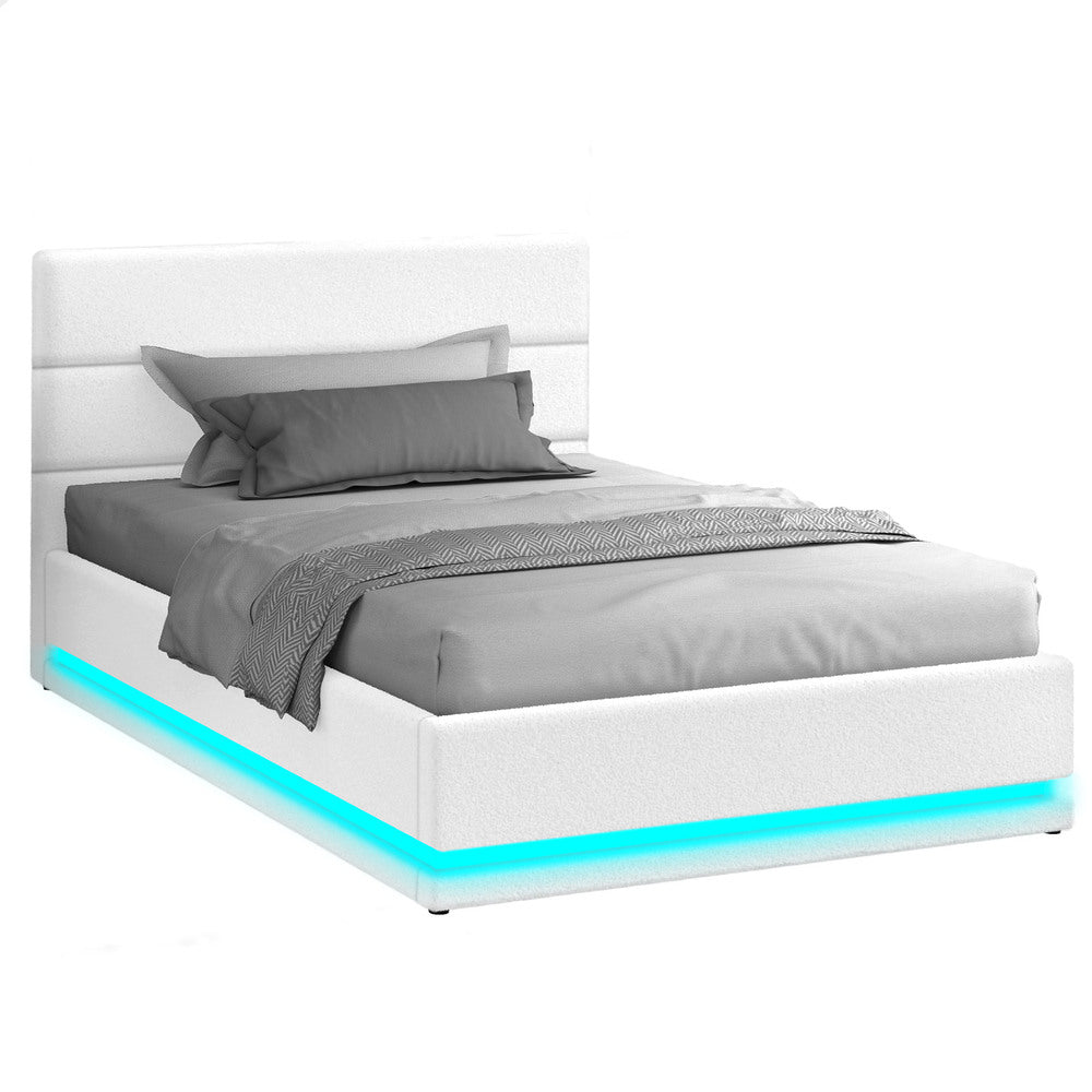 ALFORDSON Bed Frame King Single Platform RGB LED Gas Lift Base Storage Boucle