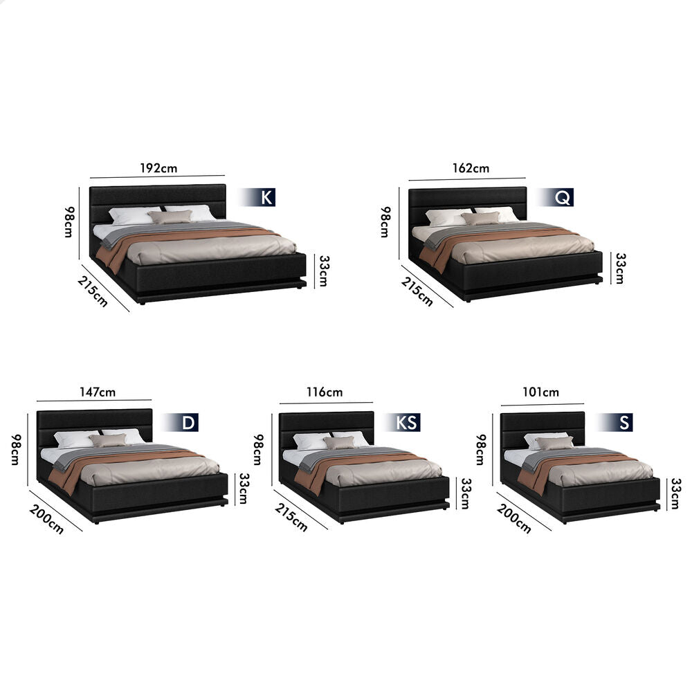 ALFORDSON Bed Frame King Single Platform RGB LED Gas Lift Base Storage Charcoal