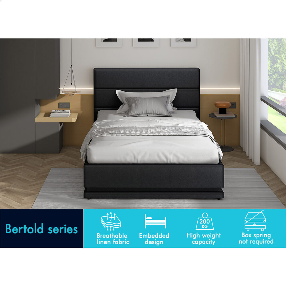 ALFORDSON Bed Frame Single Size Platform RGB LED Gas Lift Base Storage Charcoal