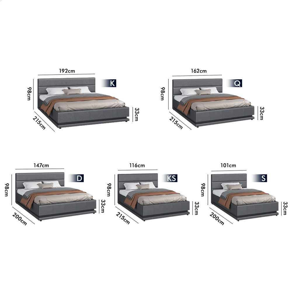ALFORDSON Bed Frame Single Size Platform RGB LED Gas Lift Base Storage Grey