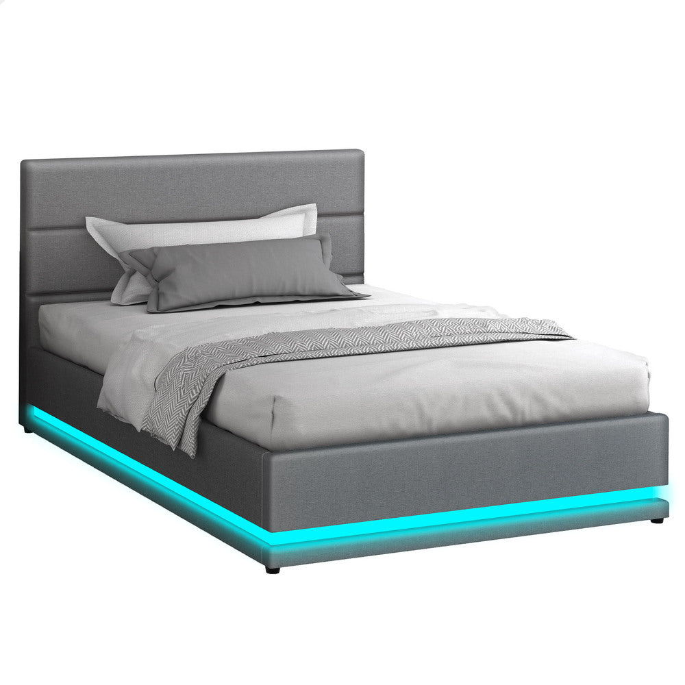ALFORDSON Bed Frame Single Size Platform RGB LED Gas Lift Base Storage Grey