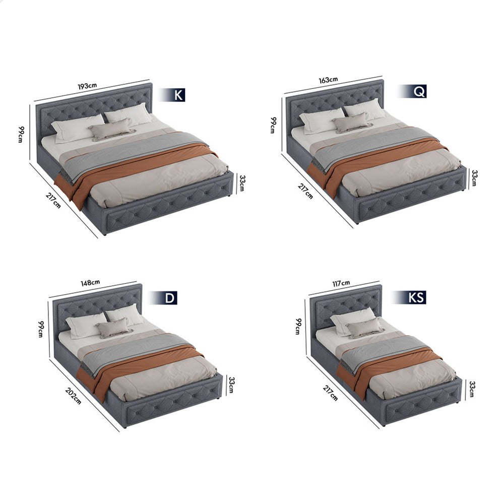 ALFORDSON Bed Frame Double Size Gas Lift Storage Mattress Base Fabric Grey