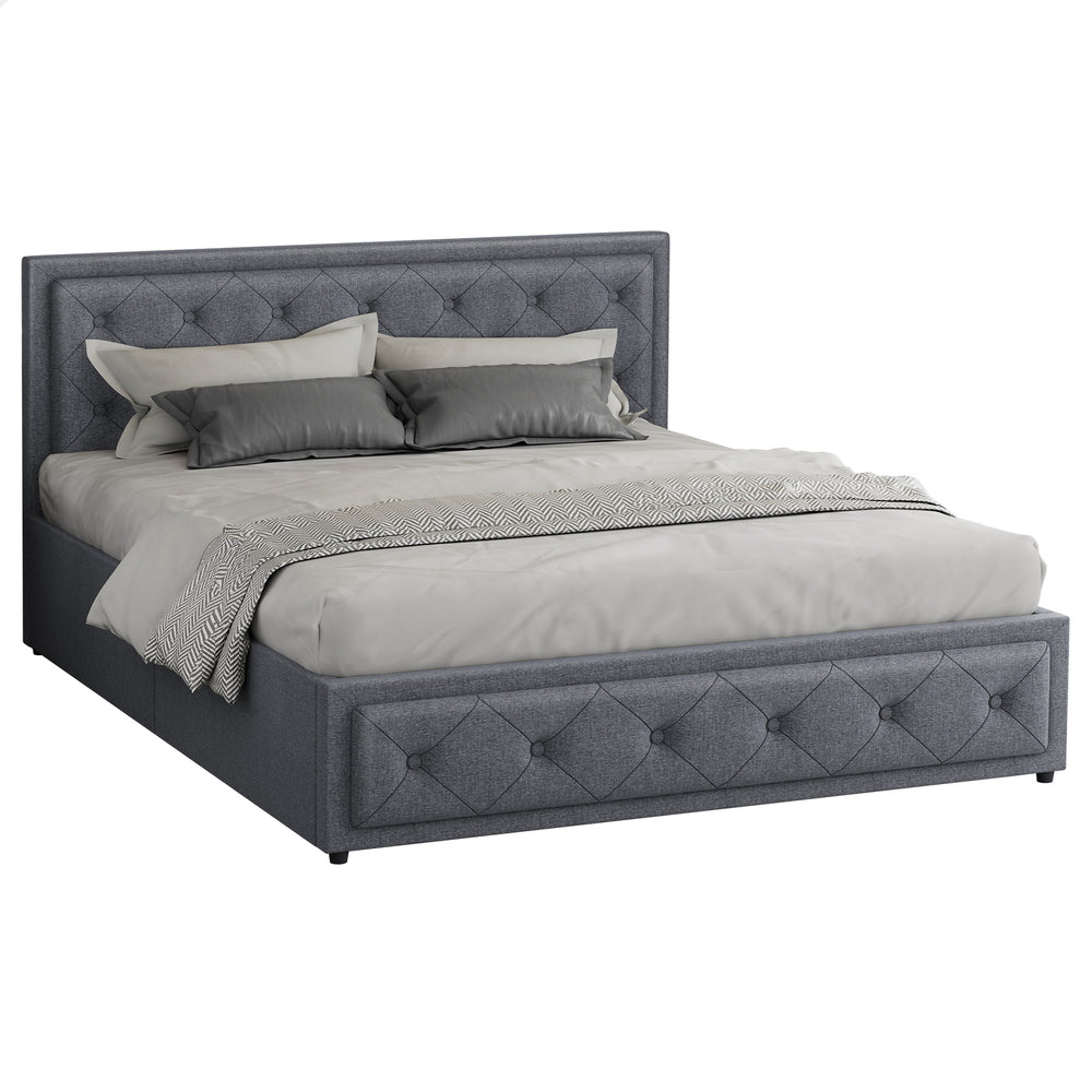 ALFORDSON Bed Frame Double Size Gas Lift Storage Mattress Base Fabric Grey